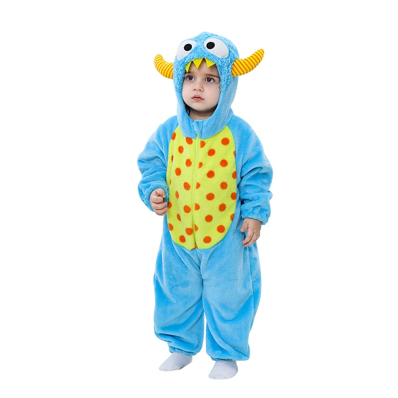 Adorable Infant Dinosaur Costume Cozy Fleece Hooded Romper Halloween Toddler Jumpsuit for Winter Warmth