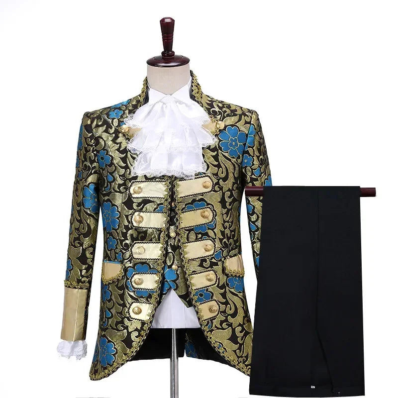 Costume victorien de luxe médiéval pour hommes, roi, prince, veste en émail, manteau, blazer imbibé, thé