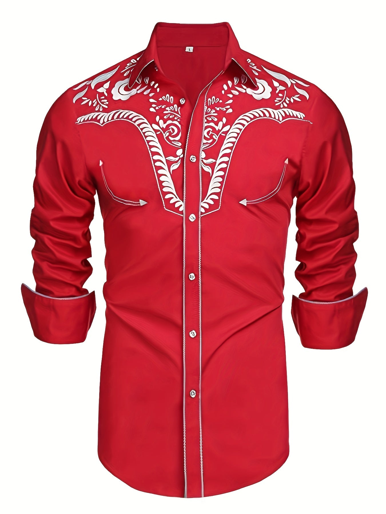 Chemise brodée à manches longues style cowboy western chic - Mélange de coton doux, design élégant, style décontracté pour les vacances de printemps et d'automne - Chemise homme pour activités de plein air, voyages et loisirs