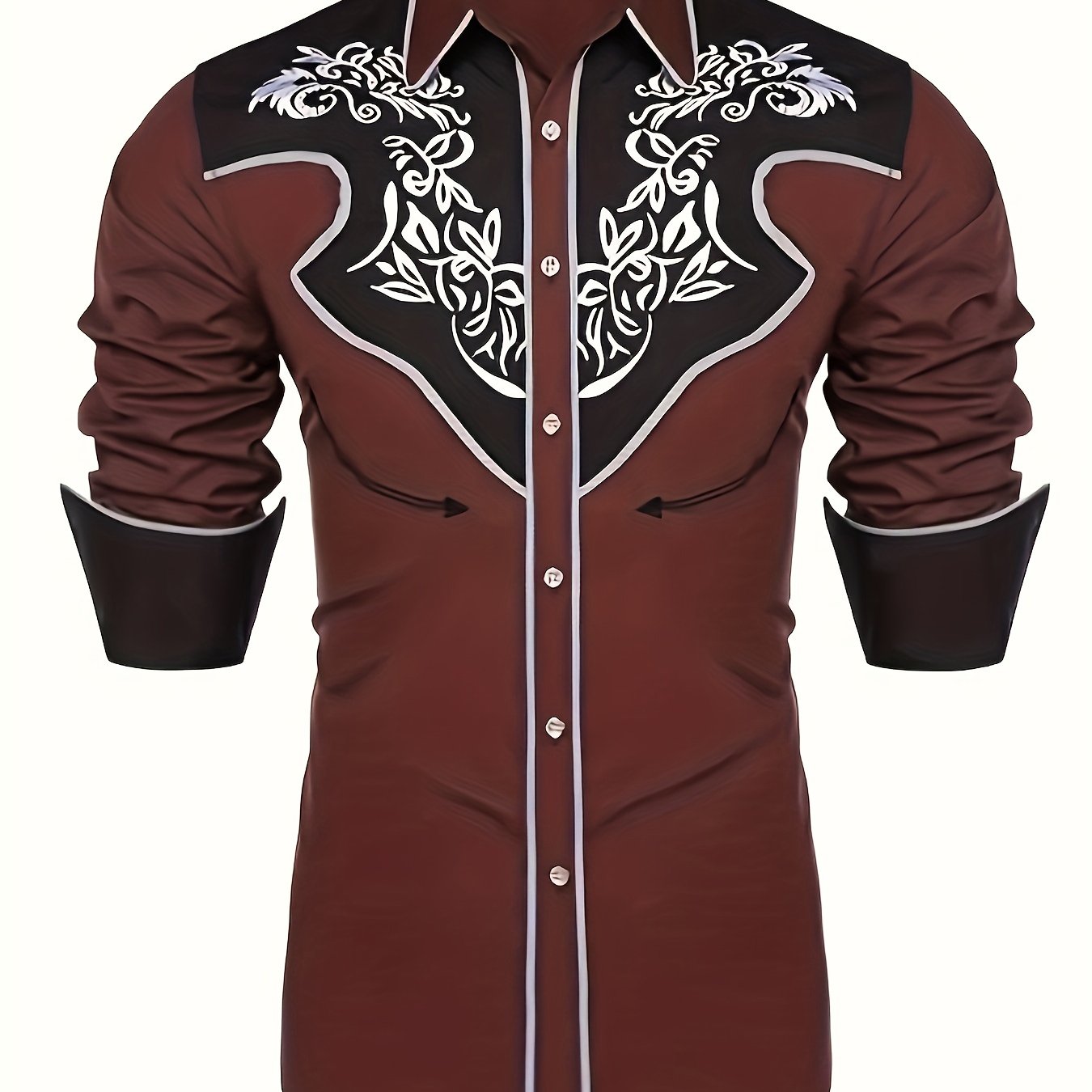 Chemise brodée à manches longues style cowboy western chic - Mélange de coton doux, design élégant, style décontracté pour les vacances de printemps et d'automne - Chemise homme pour activités de plein air, voyages et loisirs