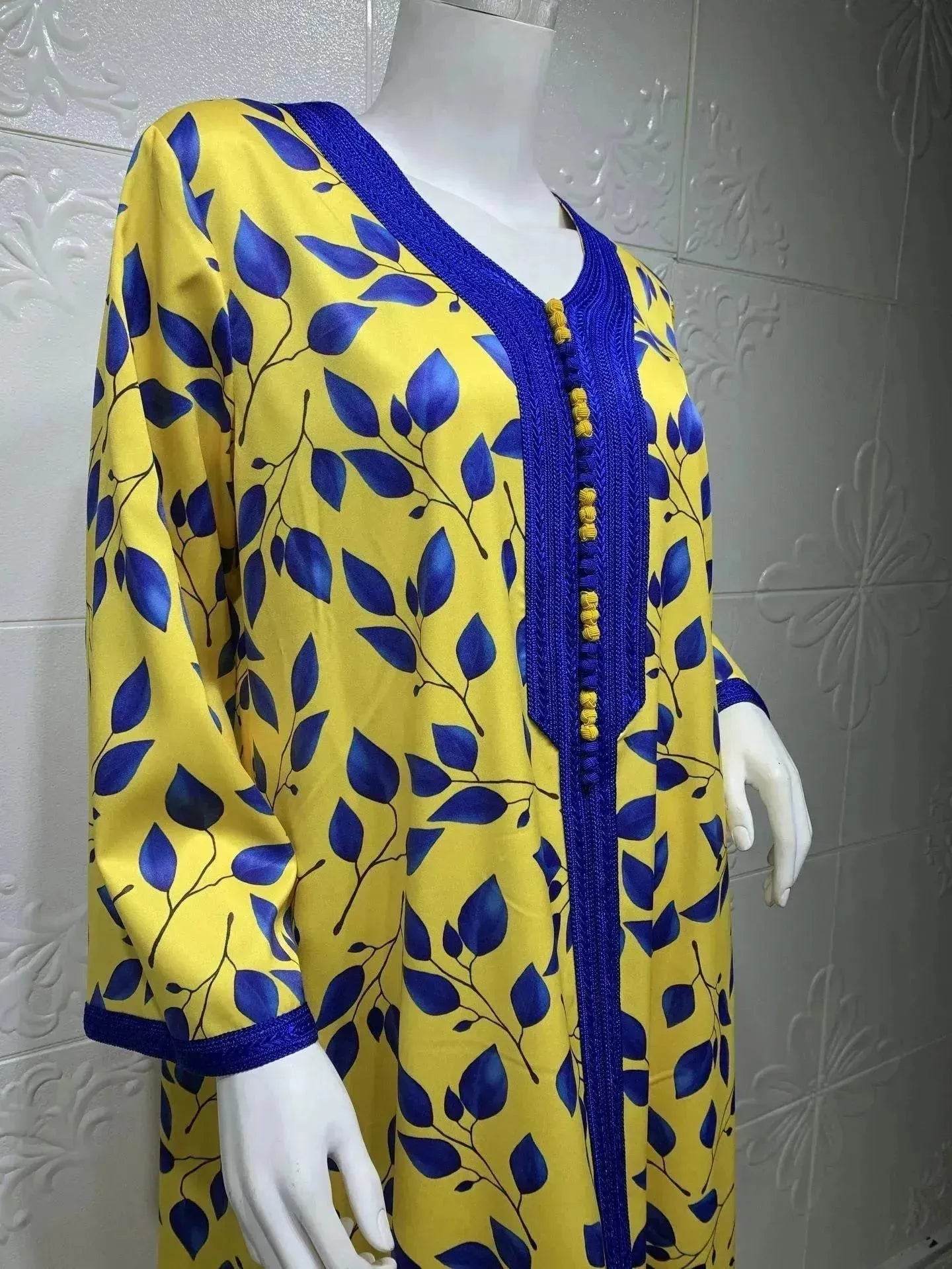 Printed Floral Abaya Dress Robe for Arab Dubai Turkey Middle East Women.