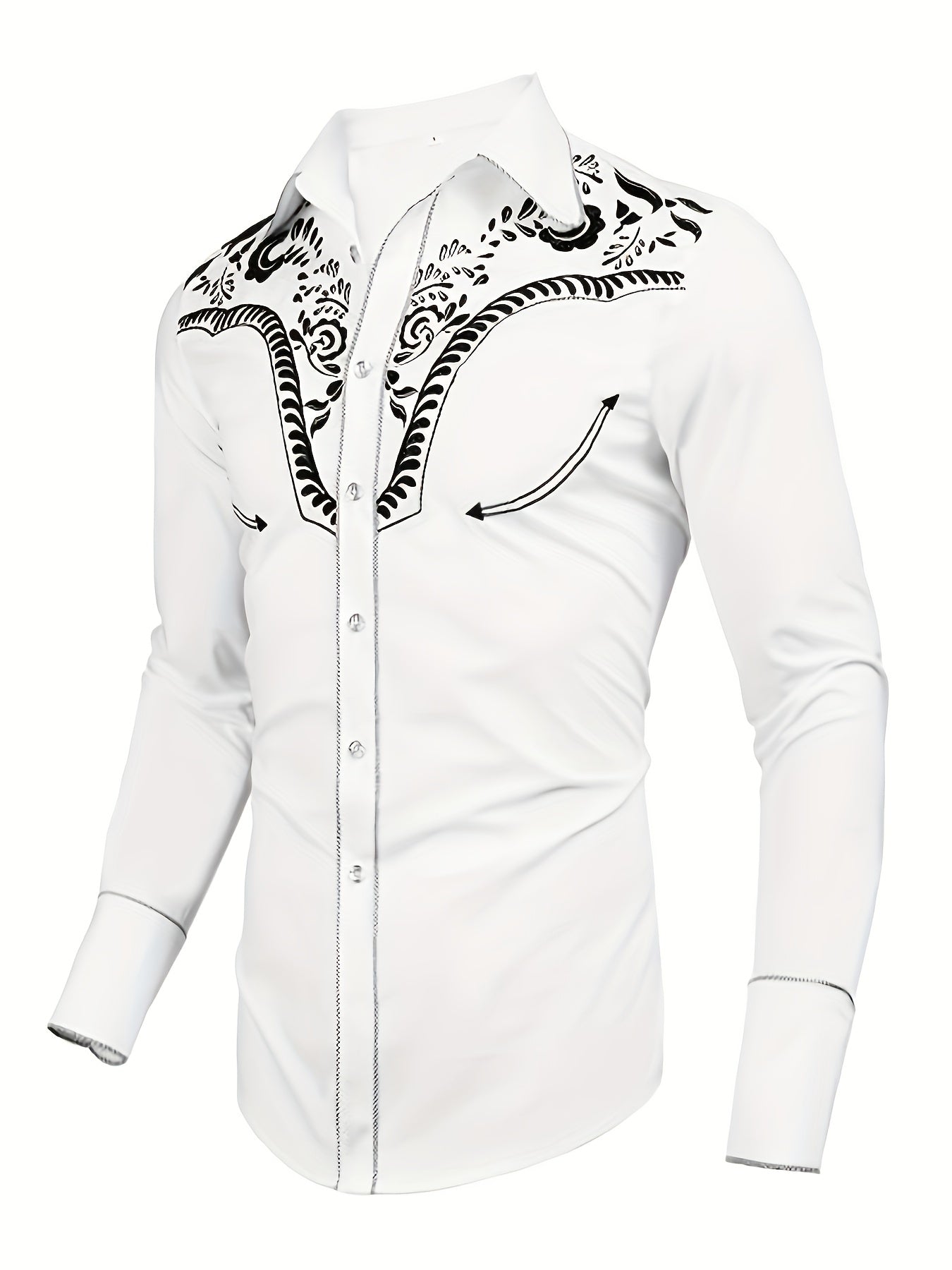 Chemise brodée à manches longues style cowboy western chic - Mélange de coton doux, design élégant, style décontracté pour les vacances de printemps et d'automne - Chemise homme pour activités de plein air, voyages et loisirs
