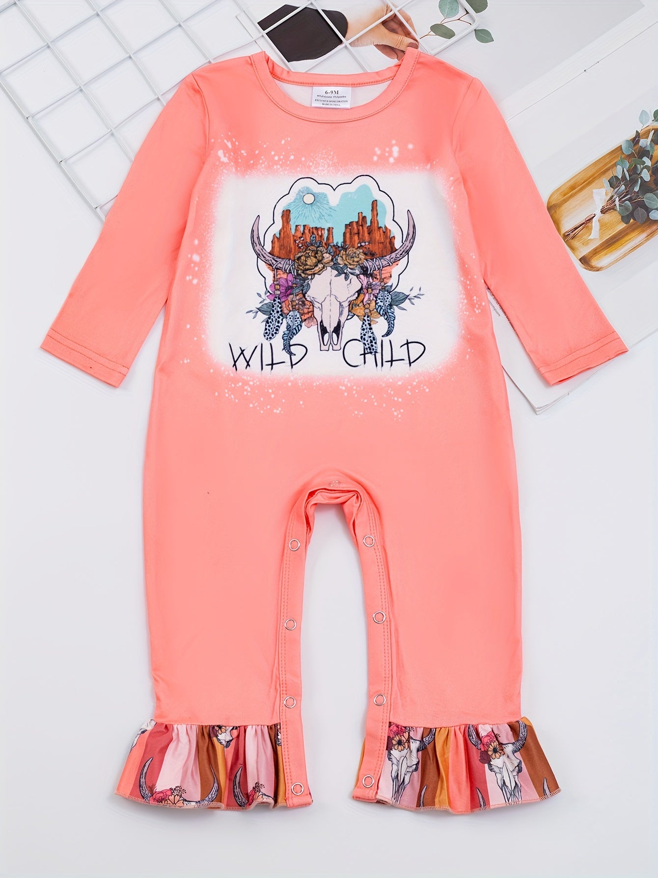 Autumn Western Cowboy Series Baby Girl's Cute Bodysuit With Leopard Cow Pattern Flower Letter...random Print