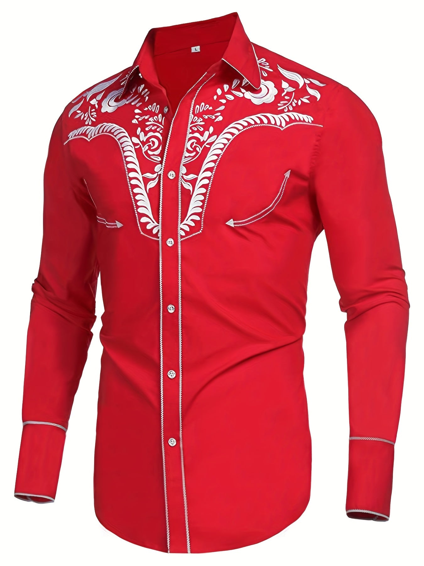 Chemise brodée à manches longues style cowboy western chic - Mélange de coton doux, design élégant, style décontracté pour les vacances de printemps et d'automne - Chemise homme pour activités de plein air, voyages et loisirs
