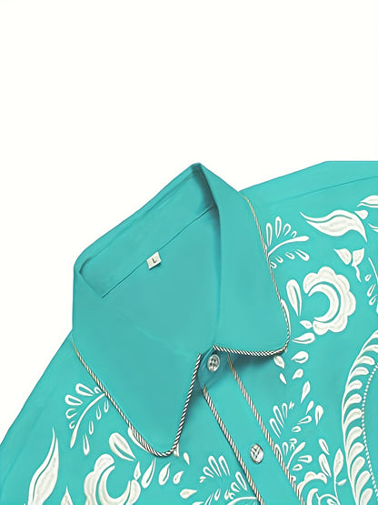 Chemise brodée à manches longues style cowboy western chic - Mélange de coton doux, design élégant, style décontracté pour les vacances de printemps et d'automne - Chemise homme pour activités de plein air, voyages et loisirs