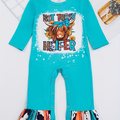 Autumn Western Cowboy Series Baby Girl's Cute Bodysuit With Leopard Cow Pattern Flower Letter...random Print