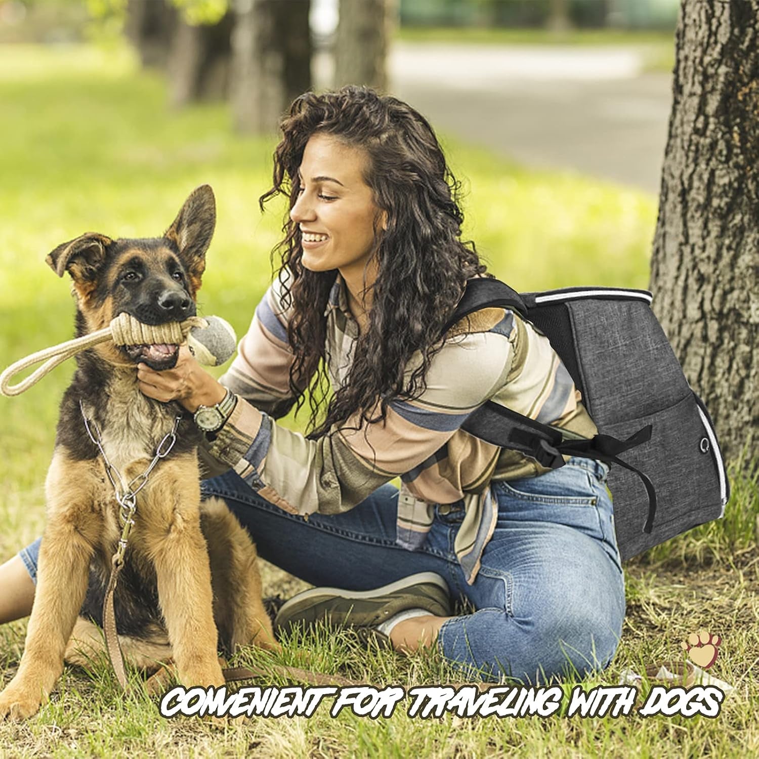 丨Dog Travel Bag Backpack, Airline Approved Pet Supplies Backpack, Dog Travel Backpack with 2 Silicone Collapsible Bowls and 2 Food Baskets Grey