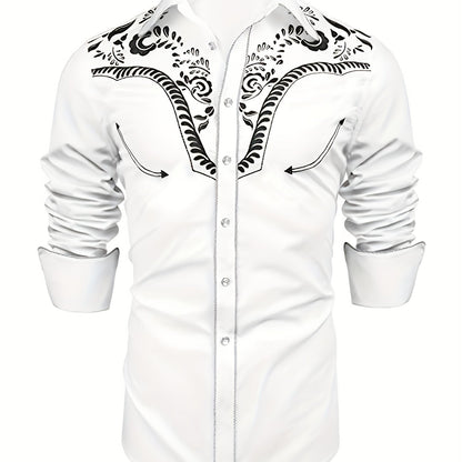 Chemise brodée à manches longues style cowboy western chic - Mélange de coton doux, design élégant, style décontracté pour les vacances de printemps et d'automne - Chemise homme pour activités de plein air, voyages et loisirs