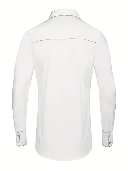 Chemise brodée à manches longues style cowboy western chic - Mélange de coton doux, design élégant, style décontracté pour les vacances de printemps et d'automne - Chemise homme pour activités de plein air, voyages et loisirs