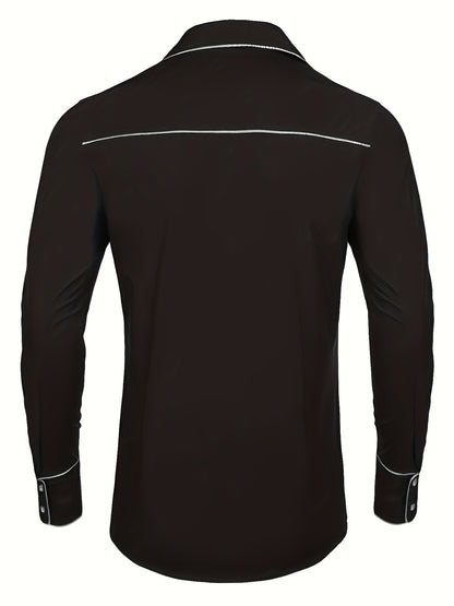 Chemise brodée à manches longues style cowboy western chic - Mélange de coton doux, design élégant, style décontracté pour les vacances de printemps et d'automne - Chemise homme pour activités de plein air, voyages et loisirs