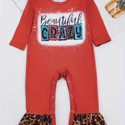 Autumn Western Cowboy Series Baby Girl's Cute Bodysuit With Leopard Cow Pattern Flower Letter...random Print