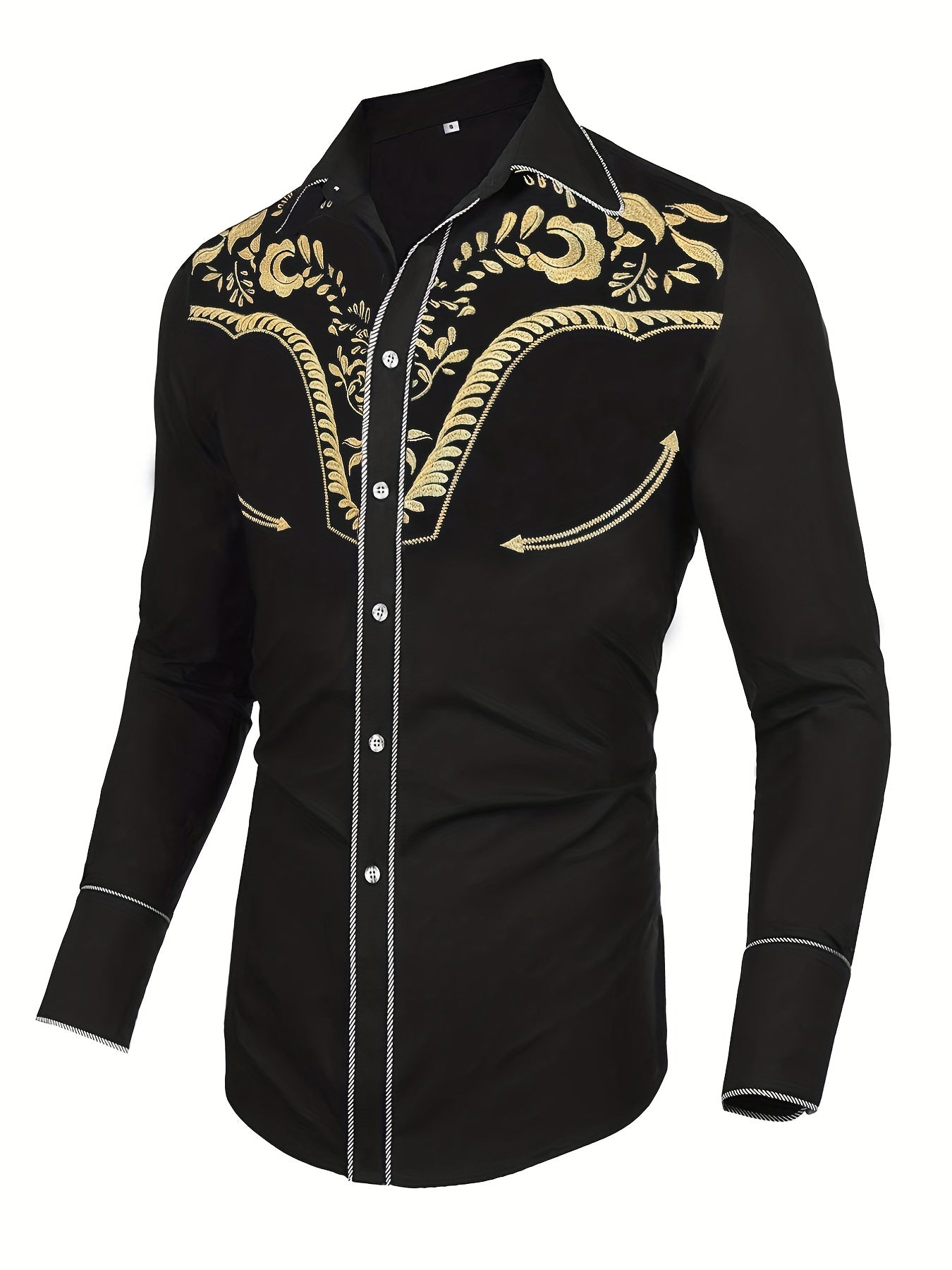 Chemise brodée à manches longues style cowboy western chic - Mélange de coton doux, design élégant, style décontracté pour les vacances de printemps et d'automne - Chemise homme pour activités de plein air, voyages et loisirs
