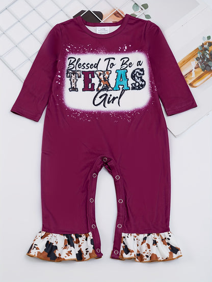 Autumn Western Cowboy Series Baby Girl's Cute Bodysuit With Leopard Cow Pattern Flower Letter...random Print
