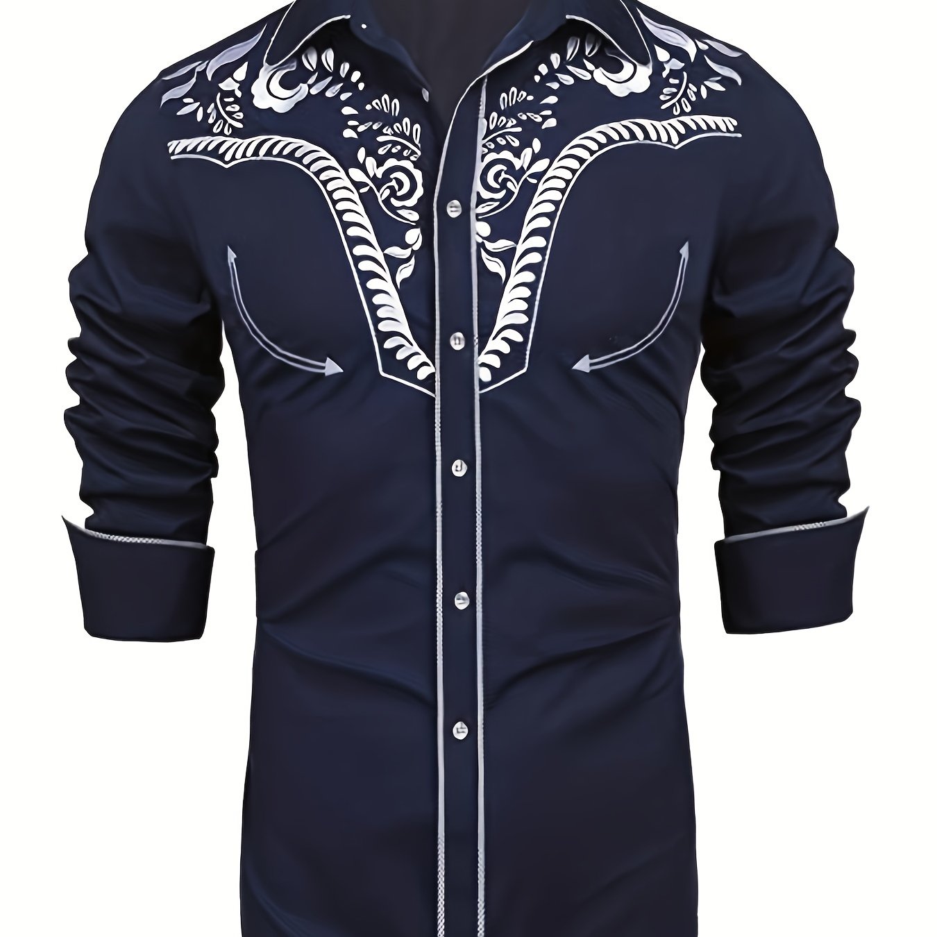 Chemise brodée à manches longues style cowboy western chic - Mélange de coton doux, design élégant, style décontracté pour les vacances de printemps et d'automne - Chemise homme pour activités de plein air, voyages et loisirs