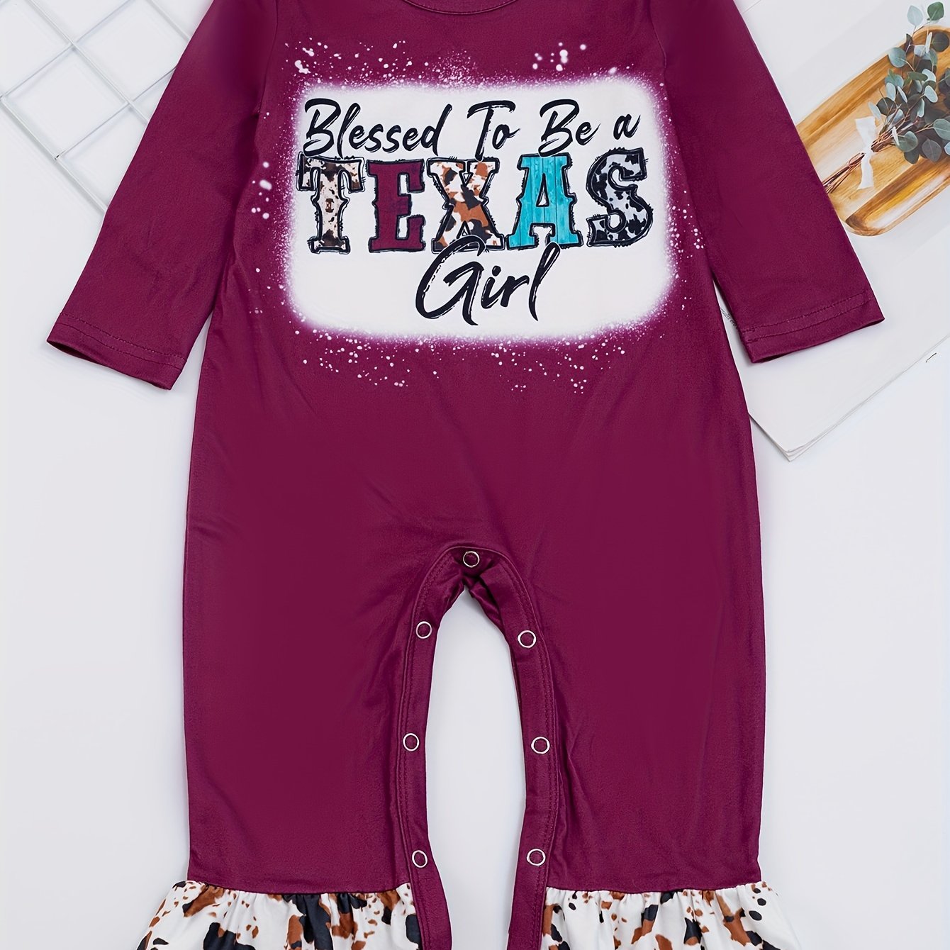 Autumn Western Cowboy Series Baby Girl's Cute Bodysuit With Leopard Cow Pattern Flower Letter...random Print