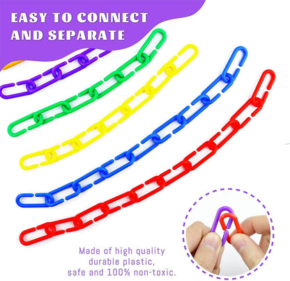 100PCS Plastic Chain Links, Children'S Learning Toy, Mix Color Rainbow DIY C-Clips Chains Hooks Swing Climbing Cage Toys for Bird Sugar Glider Rat Parrot