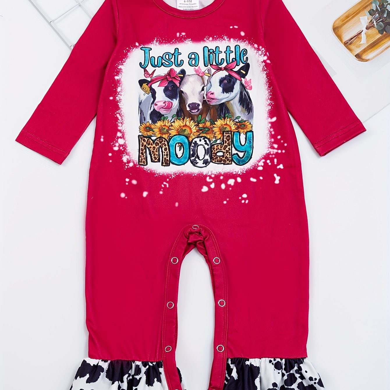 Autumn Western Cowboy Series Baby Girl's Cute Bodysuit With Leopard Cow Pattern Flower Letter...random Print