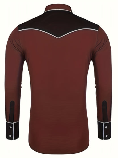 Chemise brodée à manches longues style cowboy western chic - Mélange de coton doux, design élégant, style décontracté pour les vacances de printemps et d'automne - Chemise homme pour activités de plein air, voyages et loisirs