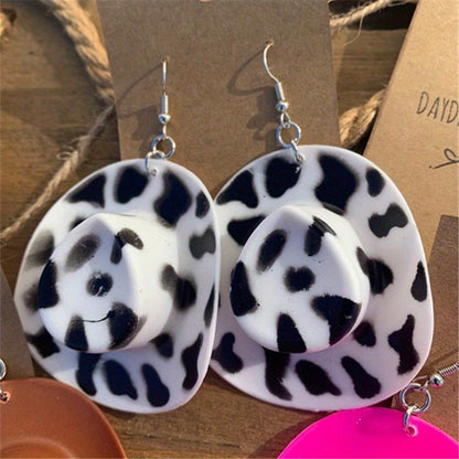1 Pair Whimsical Disco Cowboy Hat Shaped Dangle Earrings - Drop & Dangle Novelty Jewelry with Funny Party Accessories for Girls and Women - Unique Gift Idea for Birthday, Christmas, or Any Celebration