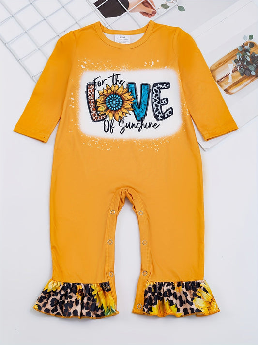 Autumn Western Cowboy Series Baby Girl's Cute Bodysuit With Leopard Cow Pattern Flower Letter...random Print