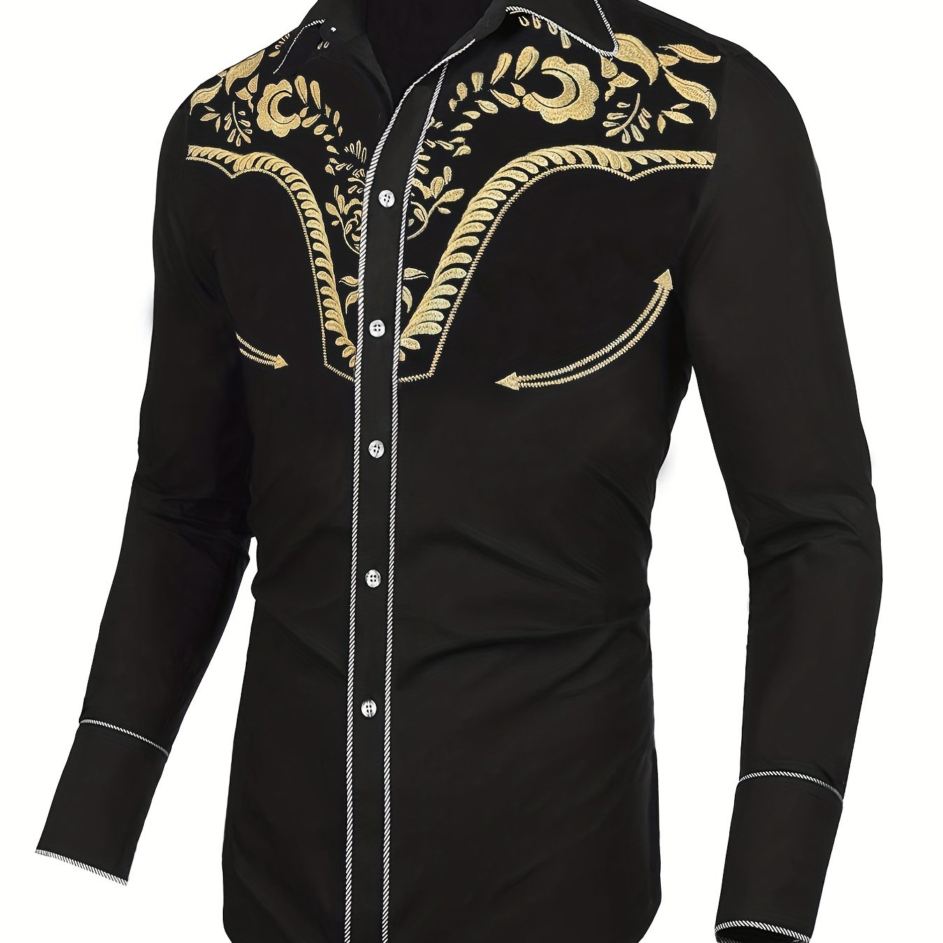 Chemise brodée à manches longues style cowboy western chic - Mélange de coton doux, design élégant, style décontracté pour les vacances de printemps et d'automne - Chemise homme pour activités de plein air, voyages et loisirs