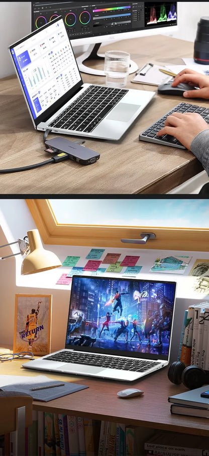 14.1'' Laptop Windows 11 Intel Atom x7 A3950 180° Folding Slim Laptop 12GB RAM 512GB 1TB SSD 1920*1080 Office Study Computer PC