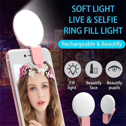 Mini Selfie anneau lumineux Portable lampe à LED USB charge photographie pince anneau lumineux universel téléphone Portable vidéo en direct lampe de beauté