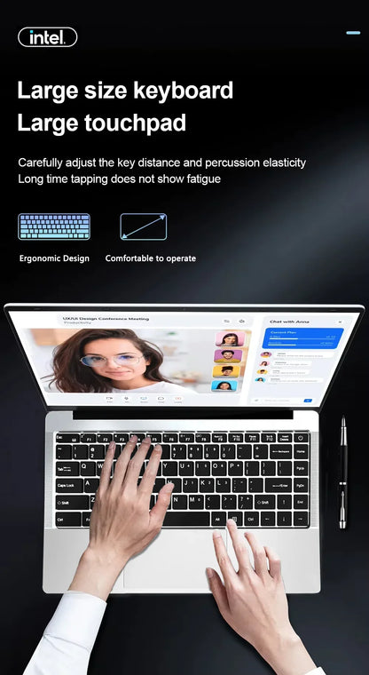 14.1'' Laptop Windows 11 Intel Atom x7 A3950 180° Folding Slim Laptop 12GB RAM 512GB 1TB SSD 1920*1080 Office Study Computer PC