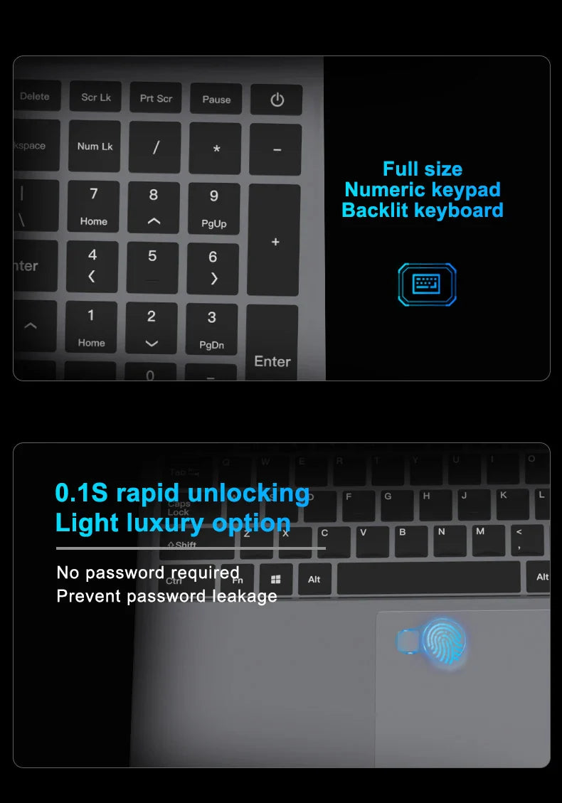 15.6 Inch Business Laptop Notebook PC CPU Intel i7  16GB RAM 2TB SSD Storage Windows 11 Fingerprint Recognition Backlit Keyboard