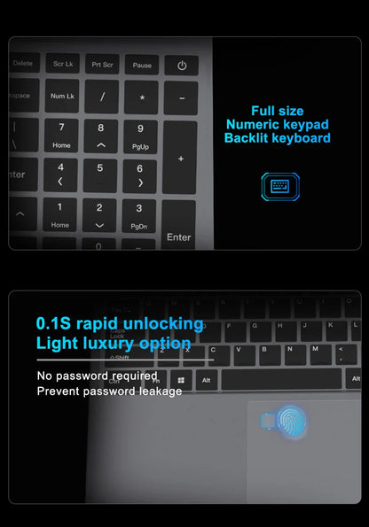 15.6 Inch Business Laptop Notebook PC CPU Intel i7  16GB RAM 2TB SSD Storage Windows 11 Fingerprint Recognition Backlit Keyboard