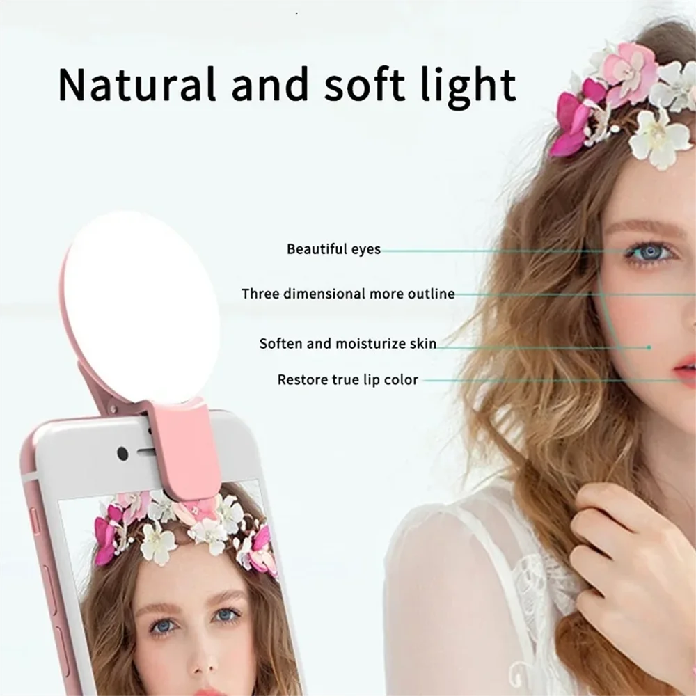 Mini Selfie anneau lumineux Portable lampe à LED USB charge photographie pince anneau lumineux universel téléphone Portable vidéo en direct lampe de beauté