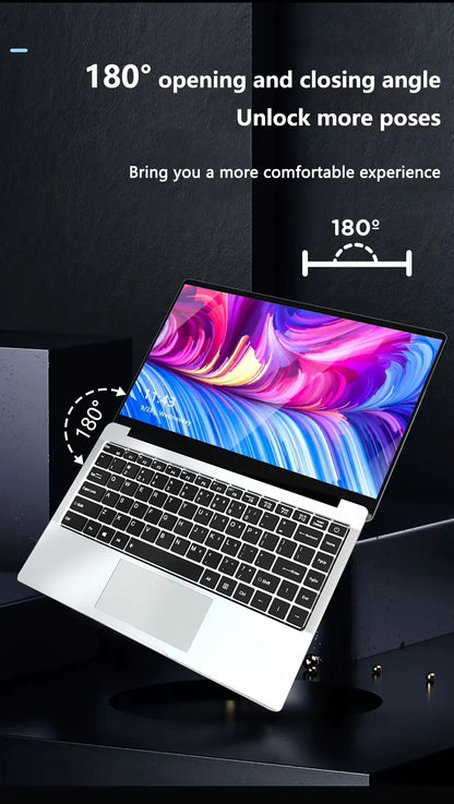 14.1'' Laptop Windows 11 Intel Atom x7 A3950 180° Folding Slim Laptop 12GB RAM 512GB 1TB SSD 1920*1080 Office Study Computer PC