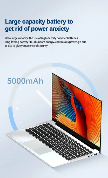 14.1'' Laptop Windows 11 Intel Atom x7 A3950 180° Folding Slim Laptop 12GB RAM 512GB 1TB SSD 1920*1080 Office Study Computer PC