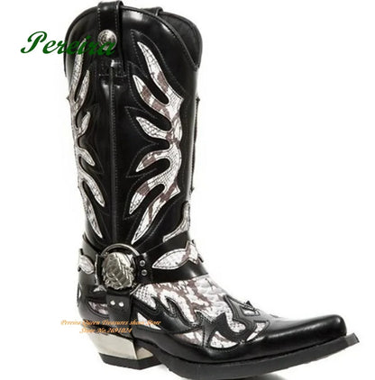 Fire-like Gladiator Men Boots Round Toe Knee High Boots Chelsea Boots Patchwork Slip On 2023 New Casual Shoes Leather Party