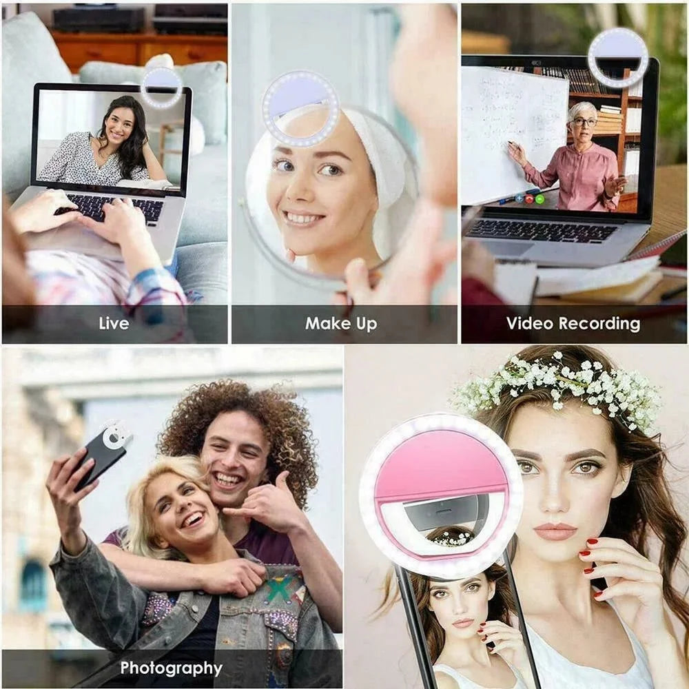 USB Charge LED Selfie remplissage lumière LED Selfie anneau lumière téléphone portable diffusion en direct vidéo LED Selfie anneau lampe pour tous les smartphones