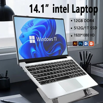 14.1'' Laptop Windows 11 Intel Atom x7 A3950 180° Folding Slim Laptop 12GB RAM 512GB 1TB SSD 1920*1080 Office Study Computer PC