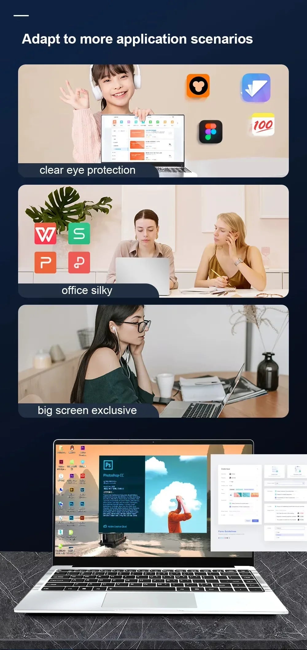14.1'' Laptop Windows 11 Intel Atom x7 A3950 180° Folding Slim Laptop 12GB RAM 512GB 1TB SSD 1920*1080 Office Study Computer PC