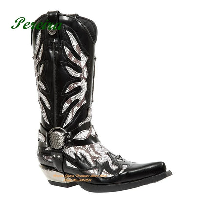 Fire-like Gladiator Men Boots Round Toe Knee High Boots Chelsea Boots Patchwork Slip On 2023 New Casual Shoes Leather Party