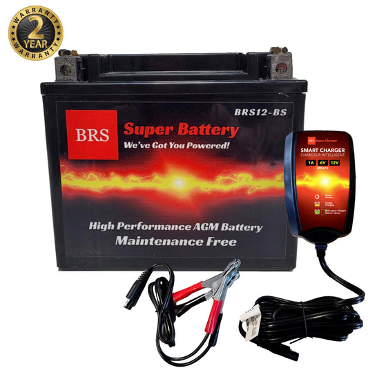 High Performance BRS12-BS 2 Year Warranty & Smart Charger / Maintainer Combo Bundle Kit 12v Sealed AGM PowerSports Battery