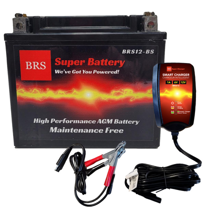 High Performance BRS12-BS 2 Year Warranty & Smart Charger / Maintainer Combo Bundle Kit 12v Sealed AGM PowerSports Battery