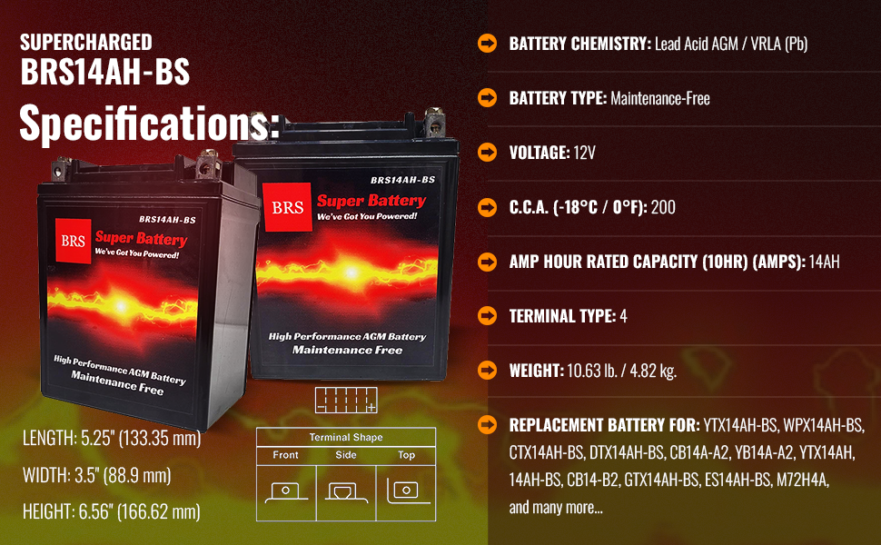 BRS14AH-BS 12v 14AH 200CCA 30 Day Warranty