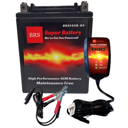 BRS14AH-BS 30 Day Warranty Battery & Smart Charger / Maintainer Combo Bundle Kit