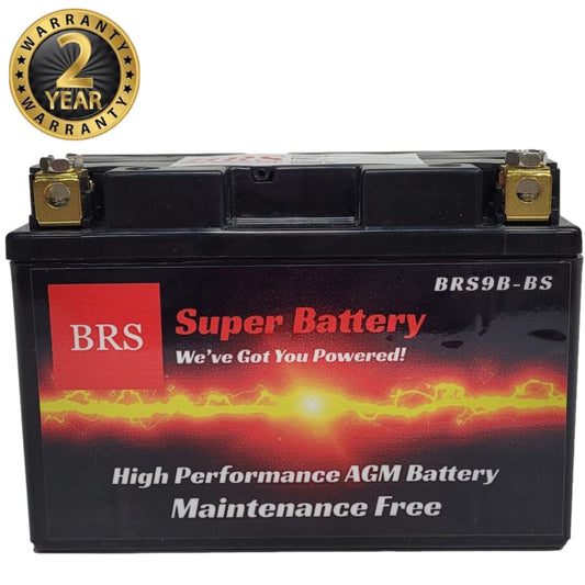 High Performance BRS9B-BS 12v Sealed AGM PowerSport 2 Year Warranty