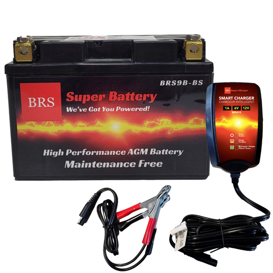 BRS9B-BS 30 Day Warranty Battery & Smart Charger / Maintainer Combo Bundle Kit