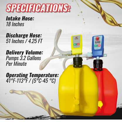 Gas Can PumpMatic Super Gas Pump + Jerry Can Combo Kit - Transfer Gas, Diesel, Kerosene, etc. + 3 Power Sources w/ 4.25ft Hose