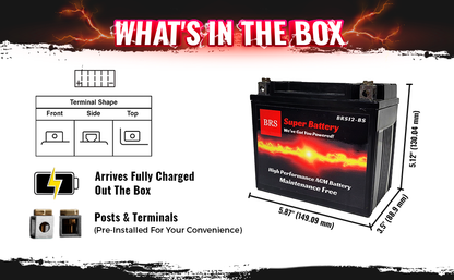 Super Charged BRS12-BS 12v Sealed AGM PowerSport 2 Year Warranty