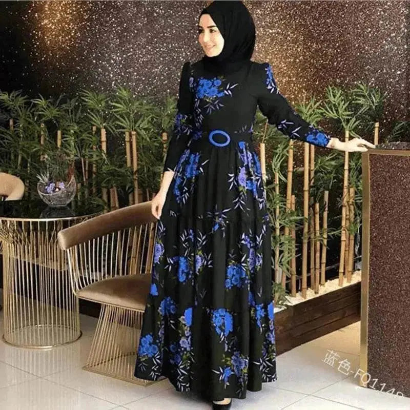 Fashion Floral Long Sleeve dress for Middle East Arab Dubai Turkey ArabWomen