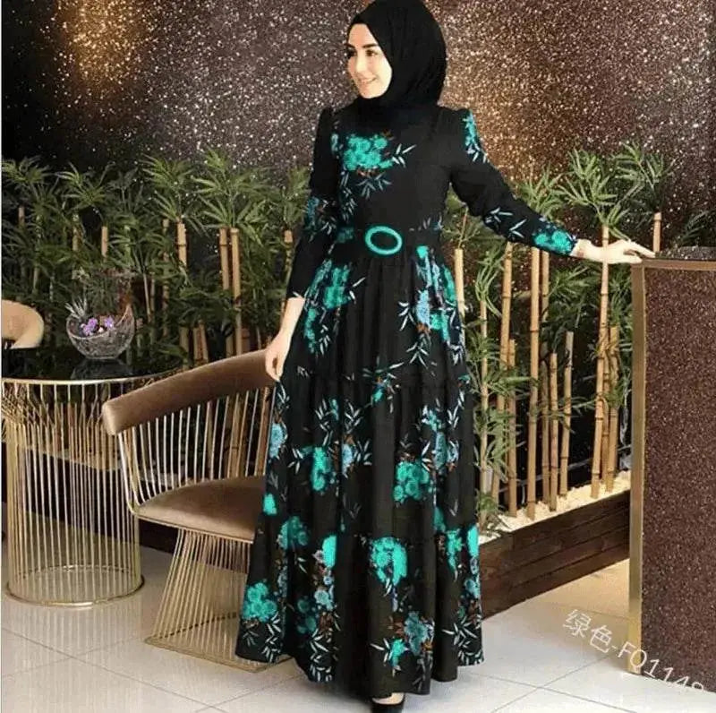 Fashion Floral Long Sleeve dress for Middle East Arab Dubai Turkey ArabWomen
