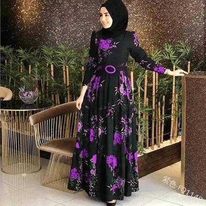 Fashion Floral Long Sleeve dress for Middle East Arab Dubai Turkey ArabWomen