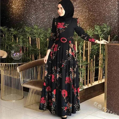 Fashion Floral Long Sleeve dress for Middle East Arab Dubai Turkey ArabWomen